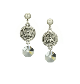 French Kande Silver Mini Abeille medallion w/ chandelier Crystal dangle stud earring Subgold
