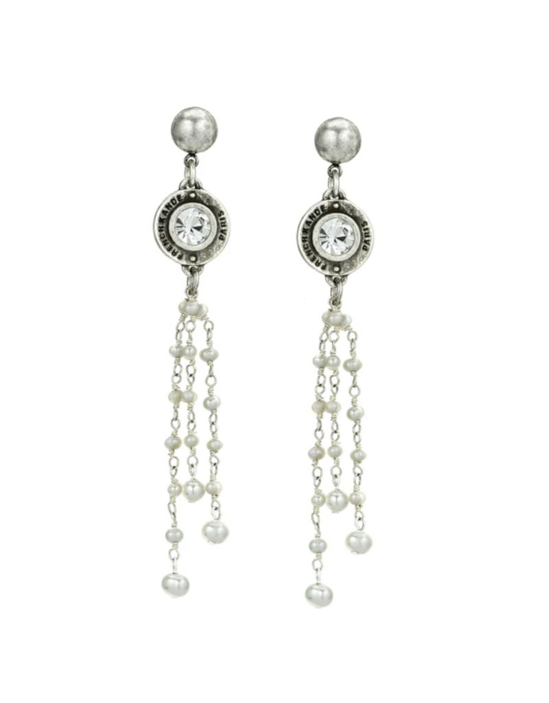 French Kande Silver Ox Stud w/ Swarovski Crystal Annecy & micro Pearl tassel