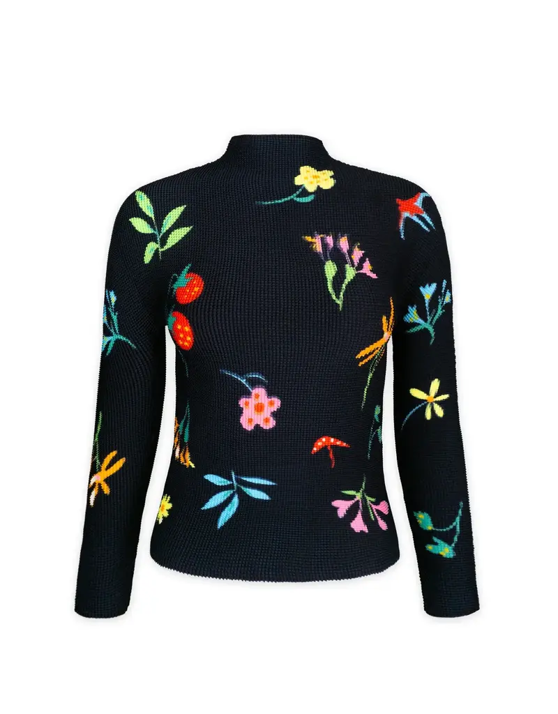 Wild Cosmos Daisy Floral 3D honeycomb Texture Top LS Floral top O/S