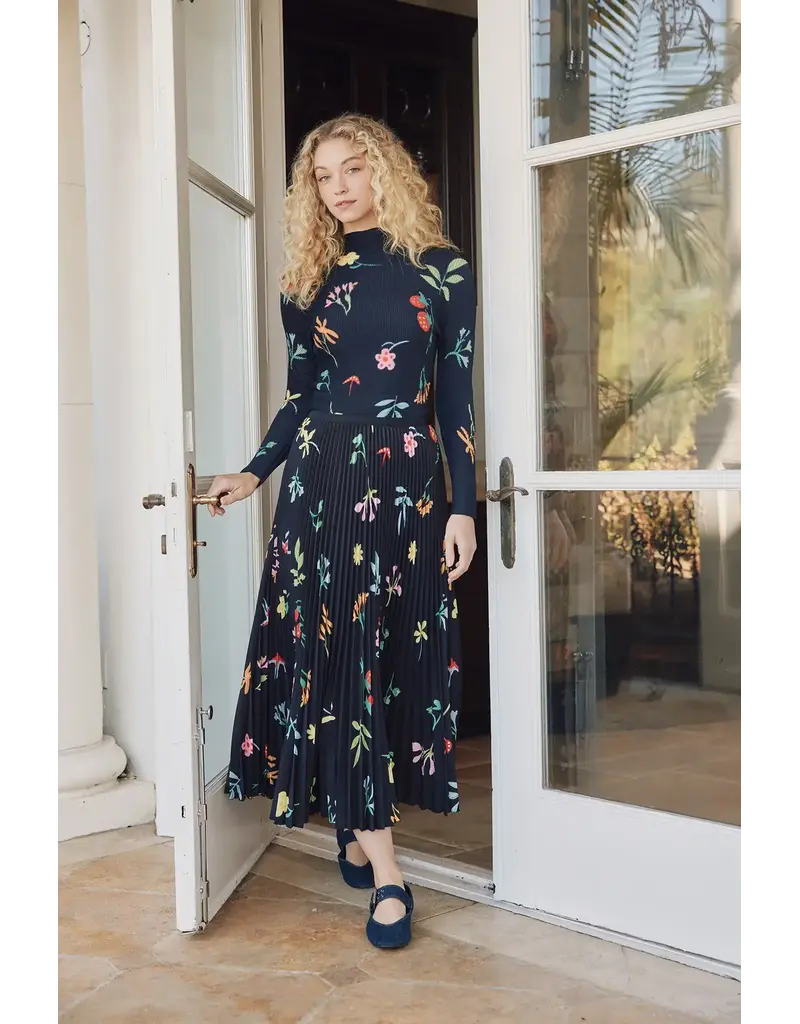 Wild Cosmos Daisy Floral PleatedSkirt black mix O/S