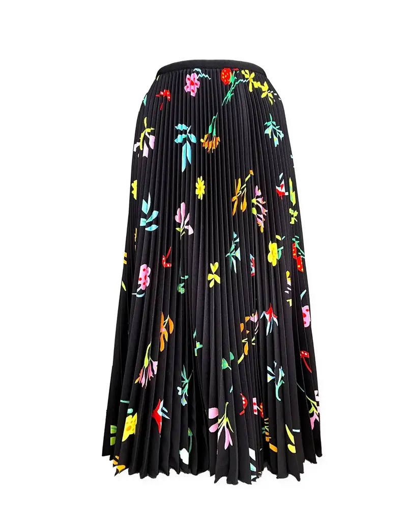 Wild Cosmos Daisy Floral PleatedSkirt black mix O/S