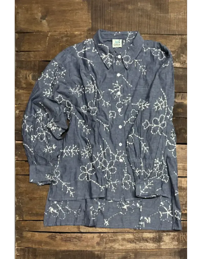 Jaded Gypsy Blue Garden Embroidered top