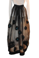 Sarah Majors Art SM Black Silk Organza Skirt w/hand felted blk merino wool crosses/ turq. silk straw stitching