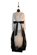 Sarah Majors Art SM Black Silk Organza Skirt w/hand felted blk merino wool crosses/ turq. silk straw stitching