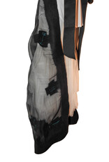 Sarah Majors Art SM Black Silk Organza Skirt w/hand felted blk merino wool crosses/ turq. silk straw stitching