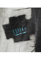 Sarah Majors Art SM Black Silk Organza Skirt w/hand felted blk merino wool crosses/ turq. silk straw stitching