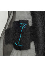 Sarah Majors Art SM Black Silk Organza Skirt w/hand felted blk merino wool crosses/ turq. silk straw stitching