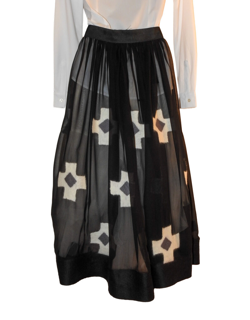 Sarah Majors Art SM Black Silk Organza Skirt w/hand felted /rolled inwood crosses