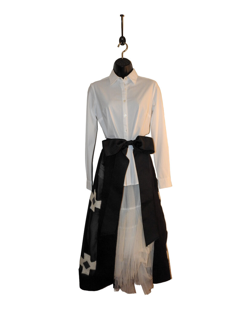 Sarah Majors Art SM Black Silk Organza Skirt w/hand felted /rolled inwood crosses