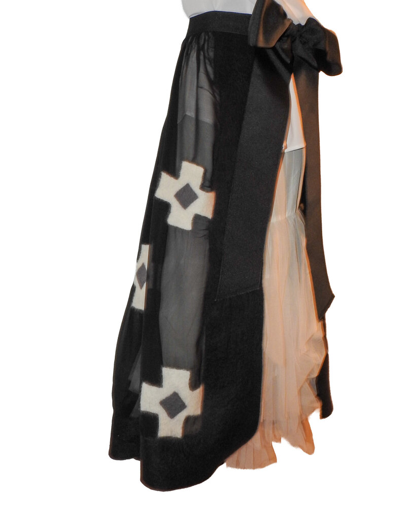 Sarah Majors Art SM Black Silk Organza Skirt w/hand felted /rolled inwood crosses