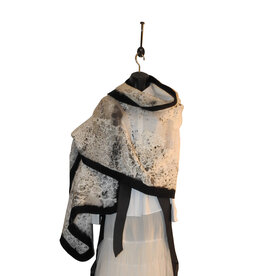 Sarah Majors Art Blk Silk w/ Wht Handmade Paper & Blk Ink Shawl