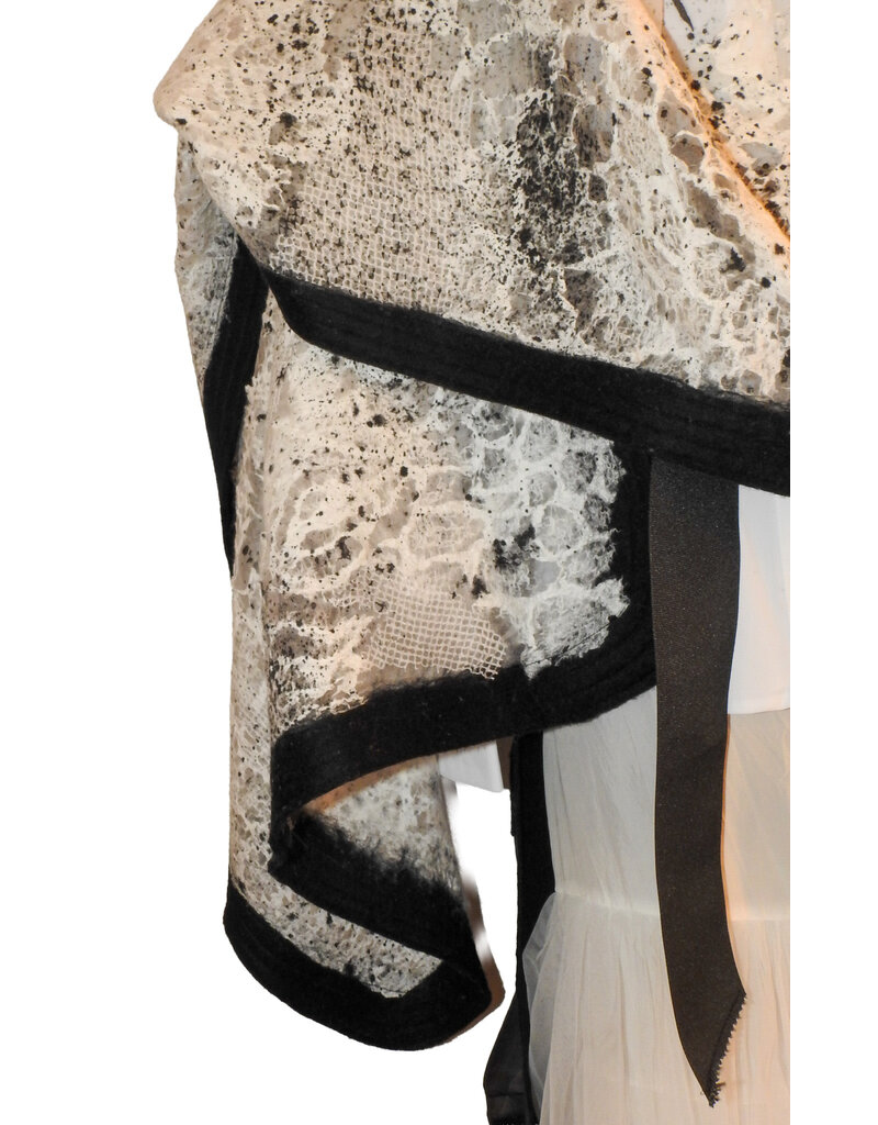 Sarah Majors Art Blk Silk w/ Wht Handmade Paper & Blk Ink Shawl