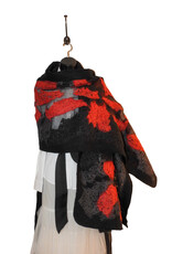 Sarah Majors Art Blk/Red 24" x 86" Hand Felted Silk & Wool Scarf w/ Pockets