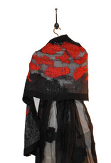 Sarah Majors Art Blk/Red 24" x 86" Hand Felted Silk & Wool Scarf w/ Pockets