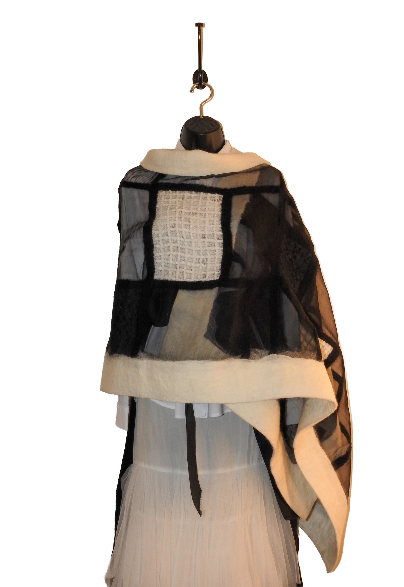 Sarah Majors Art Handmande Blk Silk, Wht Merino Ribbon w/ Pockets