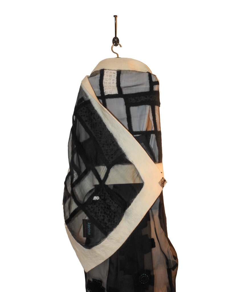 Sarah Majors Art Handmande Blk Silk, Wht Merino Ribbon w/ Pockets