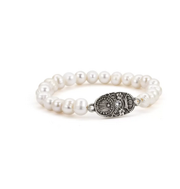 French Kande Single Strand Wht. Freshwater Pearls w/Silver Crystal Swarovski Cuvee Pendant