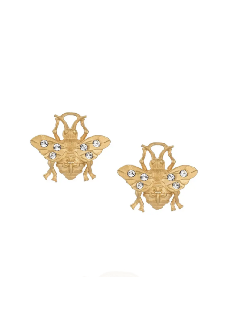 French Kande Micro FK Bee Swarovski Bee Stud-GOLD Earrings
