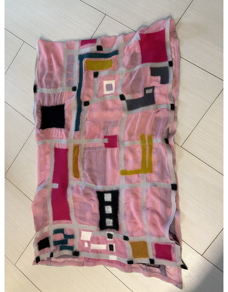 Sarah Majors Art SM Tuxedo Shawl - Pink/Multi Clr Abstract & Felted Merino
