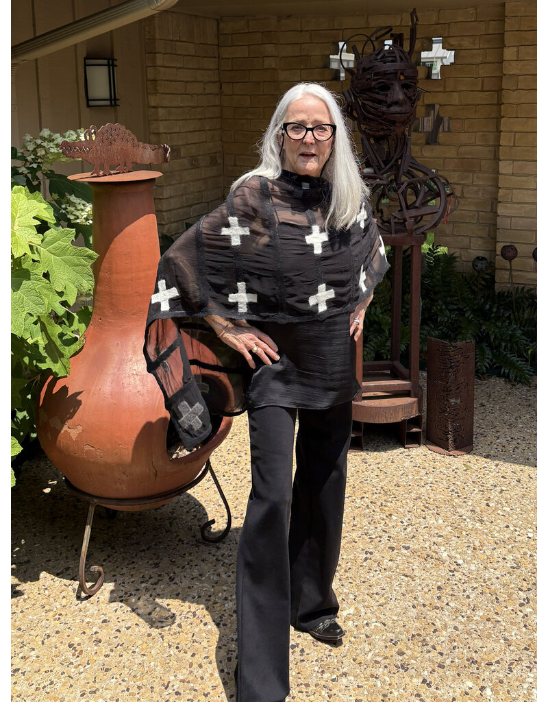Sarah Majors Art SM Tuxedo Shawl - Wht Crosses on Black-Silk & Felted Merino