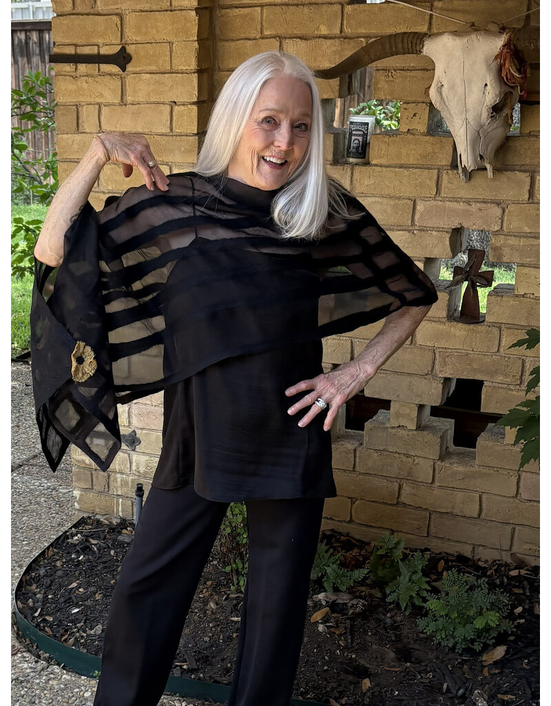 Sarah Majors Art SM Tuxedo Shawl - Black Strips on Blk-Silk & Felted Merino