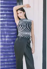 Wild Cosmos Beth infinity line plisse tank blk/wht O/S
