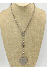 Gildas Gewels N1292C 16"Big Pnd Heart, Blk Enamel-Vntg Chain Necklace