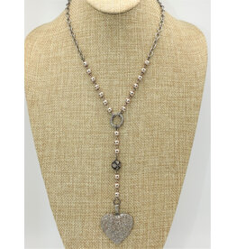 Gildas Gewels N1292C 16"Big Pnd Heart, Blk Enamel-Vntg Chain Necklace