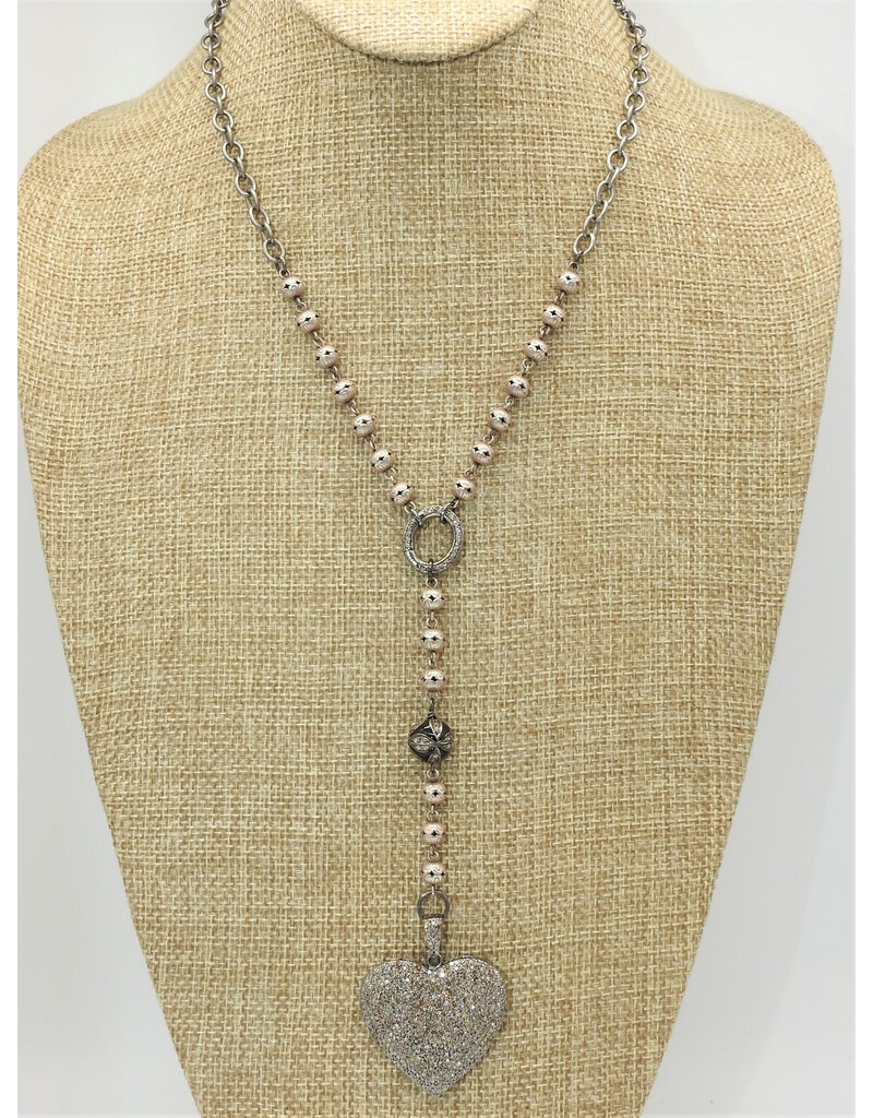 Gildas Gewels N1292C 16"Big Pnd Heart, Blk Enamel-Vntg Chain Necklace