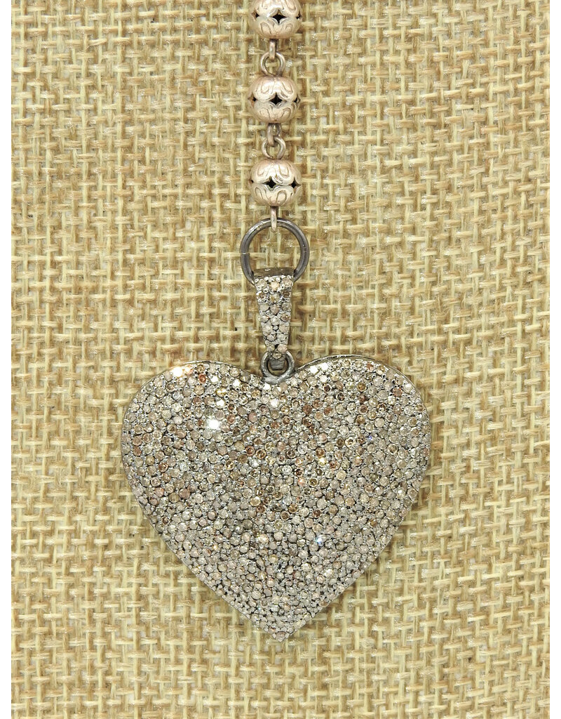 Gildas Gewels N1292C 16"Big Pnd Heart, Blk Enamel-Vntg Chain Necklace