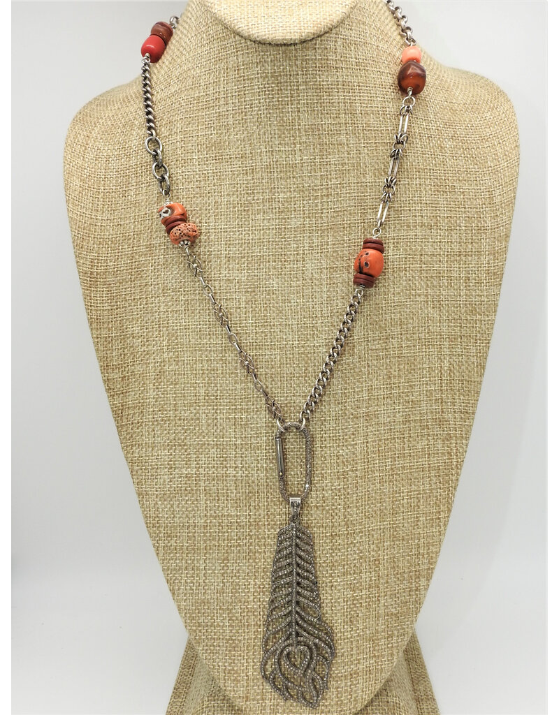 Gildas Gewels XGB-N916C Vntg. Necklace w/ Diam. Feather