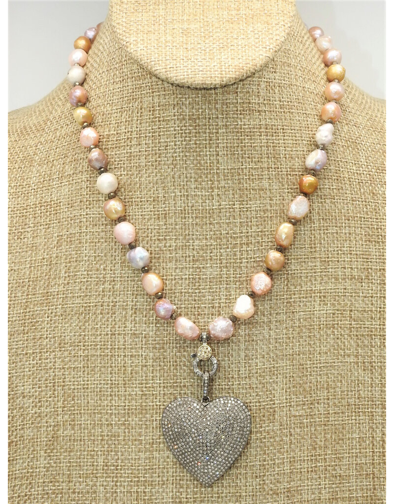 Gildas Gewels N1265B Diam Heart/LstrPrl-Gold Clasp Cons.