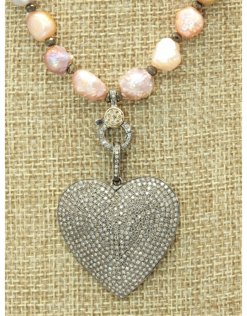 Gildas Gewels N1265B Diam Heart/LstrPrl-Gold Clasp Cons.