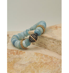 Gildas Gewels B1228C Faceted Aquamarine, Diam Gold Disc & Ball