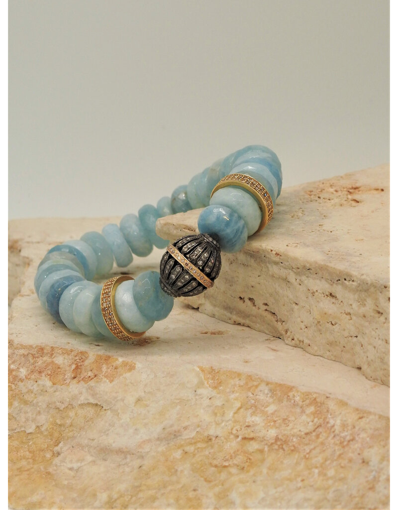 Gildas Gewels B1228C Faceted Aquamarine, Diam Gold Disc & Ball