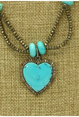 Gildas Gewels SP103 Turq./Diam Heart w/ Dbl Twist Beads, Diam Clasp