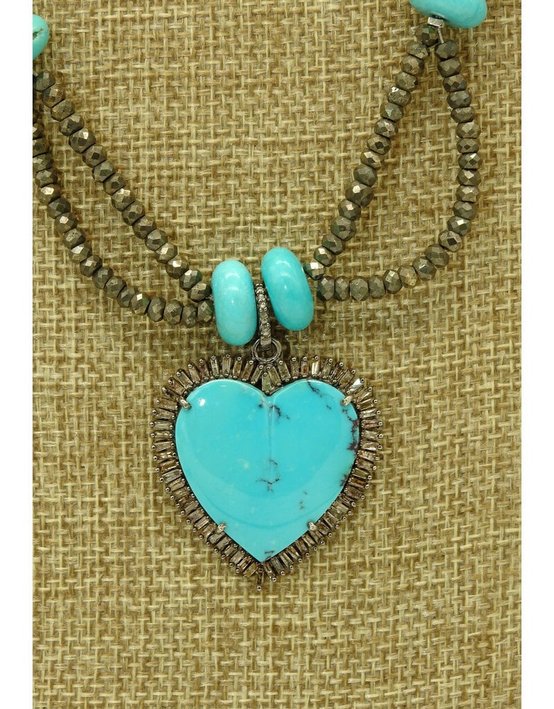 Gildas Gewels SP103 Turq./Diam Heart w/ Dbl Twist Beads, Diam Clasp
