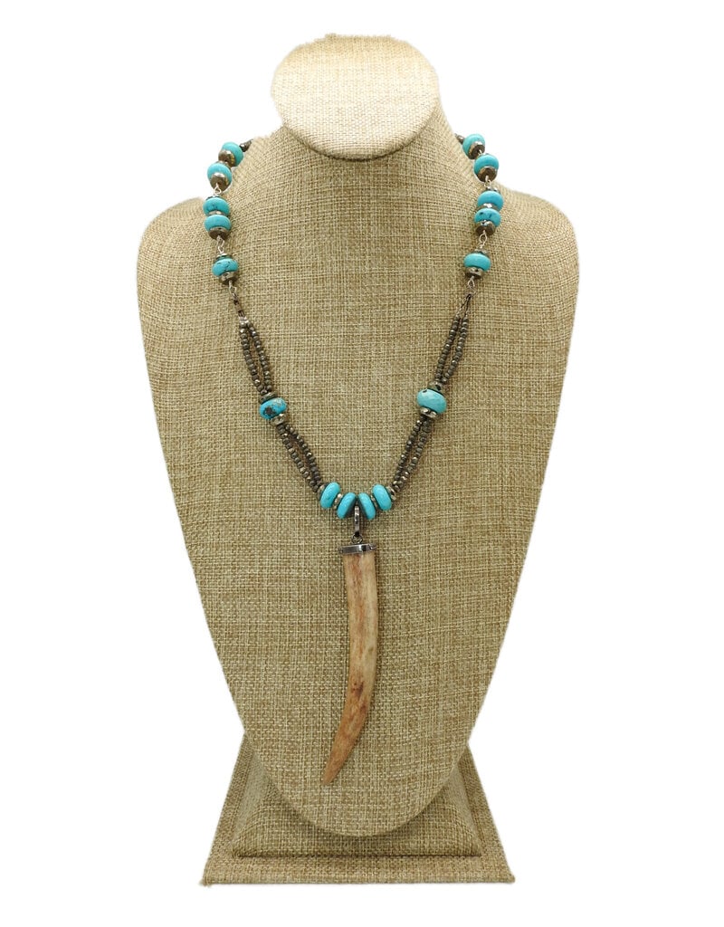 Gildas Gewels SP106 Diam Horn w/Pyrite & Turq. Beads, Diam. Clasp