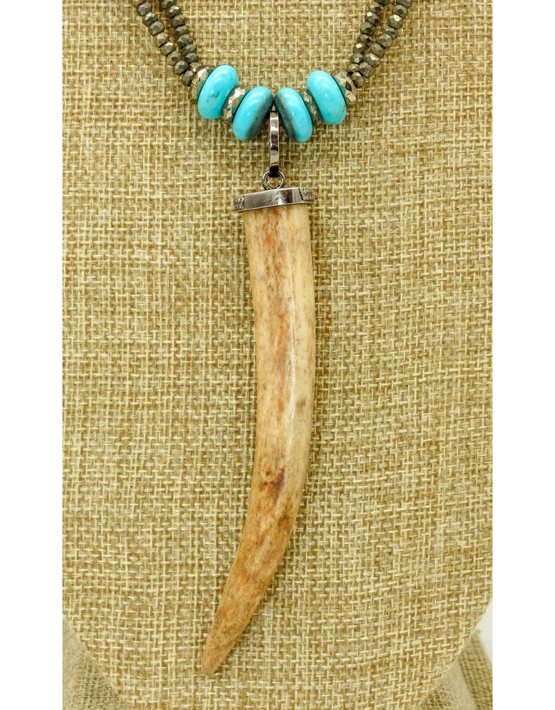 Gildas Gewels SP106 Diam Horn w/Pyrite & Turq. Beads, Diam. Clasp