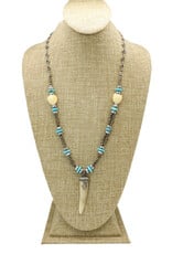 Gildas Gewels SP104 Vintage Diam. Horn, Bone Tulip, Turq. & Pyrite Beads Vintage Chain