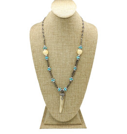 Gildas Gewels SP104 Vintage Diam. Horn, Bone Tulip, Turq. & Pyrite Beads Vintage Chain