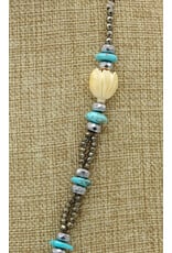 Gildas Gewels SP104 Vintage Diam. Horn, Bone Tulip, Turq. & Pyrite Beads Vintage Chain
