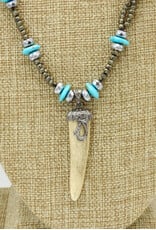 Gildas Gewels SP104 Vintage Diam. Horn, Bone Tulip, Turq. & Pyrite Beads Vintage Chain
