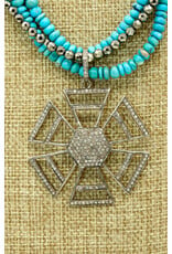 Gildas Gewels SP105A Lg Diam. Pinwheel Pndt, Turq & Pyrite Strnds, Diam Clasp