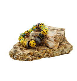 Gildas Gewels GG-H116  Yellow Old African Beads, Diam Ball & Disc Bracelet