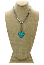 Gildas Gewels HRT109 Turq & Daimond Heart, Heishi Chain