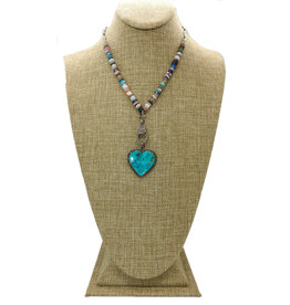 Gildas Gewels HRT109 Turq & Daimond Heart, Heishi Chain