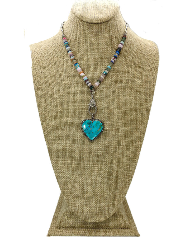 Gildas Gewels HRT109 Turq & Daimond Heart, Heishi Chain