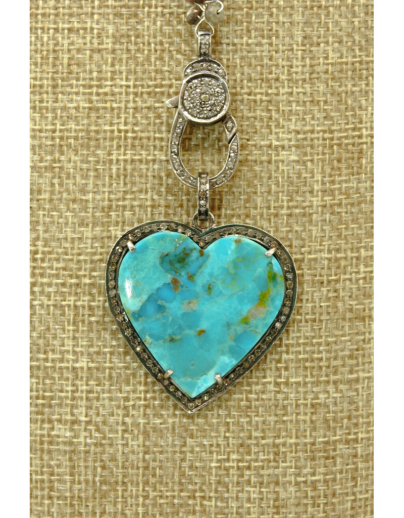 Gildas Gewels HRT109 Turq & Daimond Heart, Heishi Chain