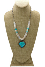 Gildas Gewels N25-8 Dbl. Diam. Turq. Heart, Pearl & Laramar Beads Necklace